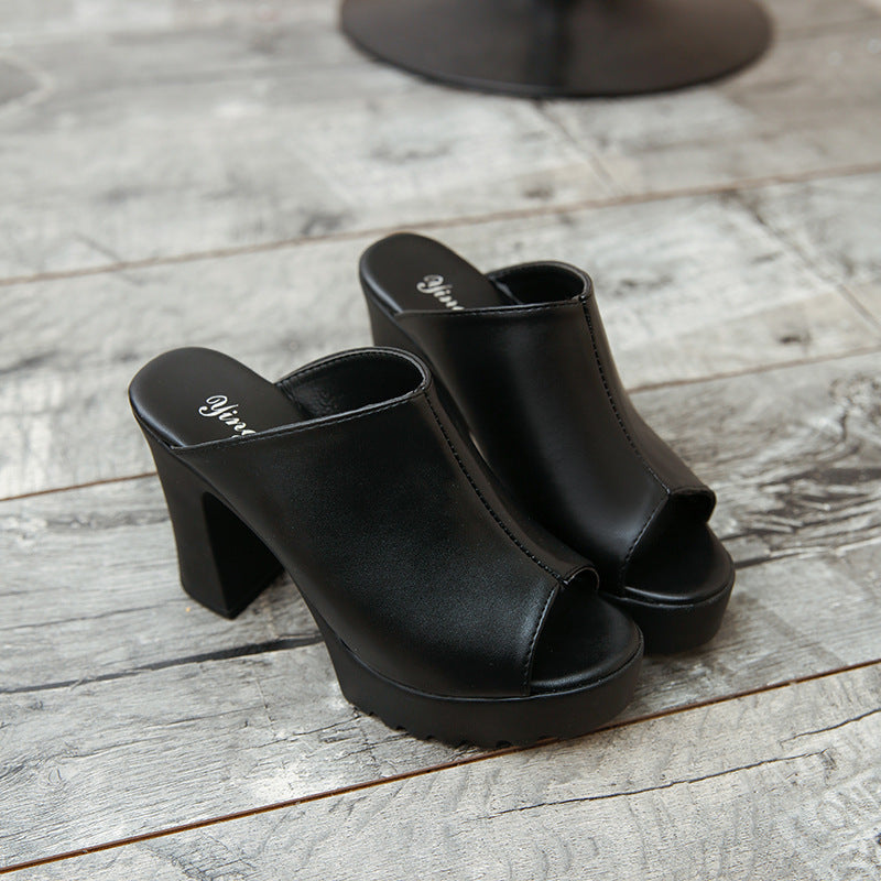 Women's Platform Mule with High Block Heel and Open Toe Mune Fashion