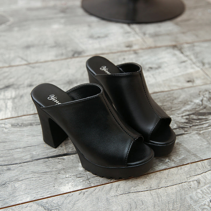 Women's Platform Mule with High Block Heel and Open Toe Mune Fashion