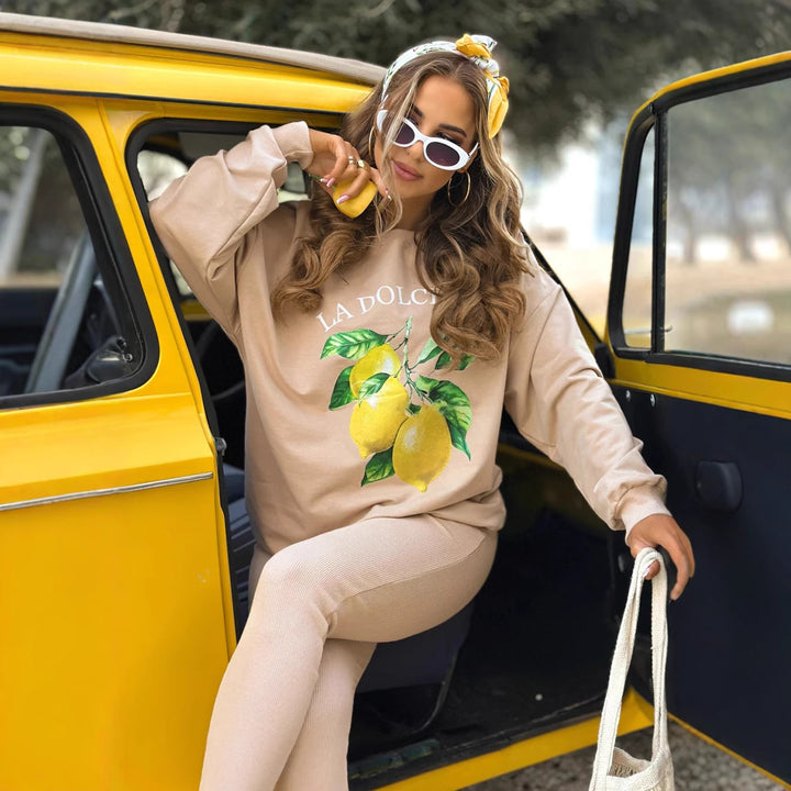 Women nan Oversize Sweatshirt with tailored rib leggings set Mune Fashion