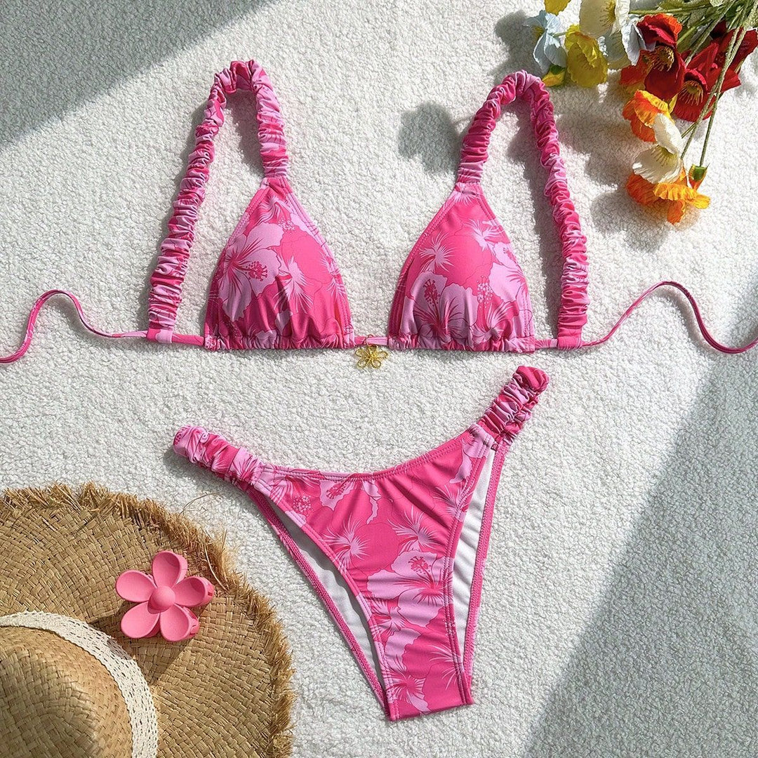 Women's triangle bikini with adjustable straps and colorful floral pattern Mune Fashion