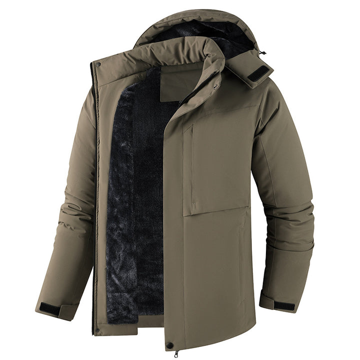Men's Plush Lined Winter Parka with Hood, Windproof Shell & Concealed Front Placket Mune Fashion