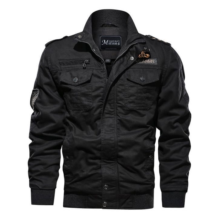 Men's field blouson made of canvas with epaulettes, utility patch pockets, and ribbed stand-up collar Mune Fashion