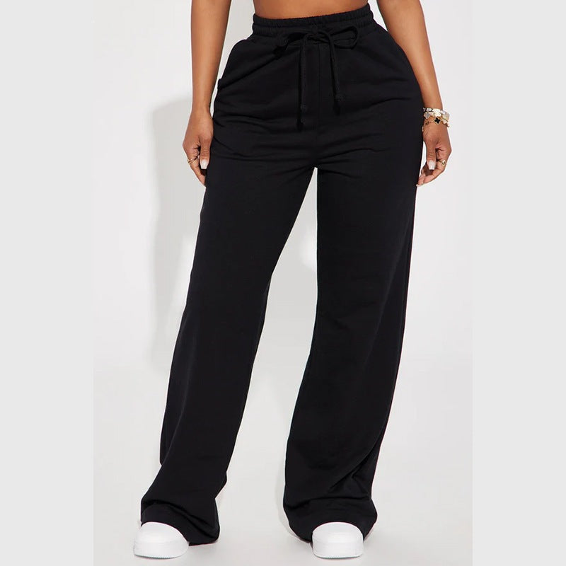Ladies' wide High-Waist lounge pants made of soft cotton blend with drawstring and side pockets Mune Fashion