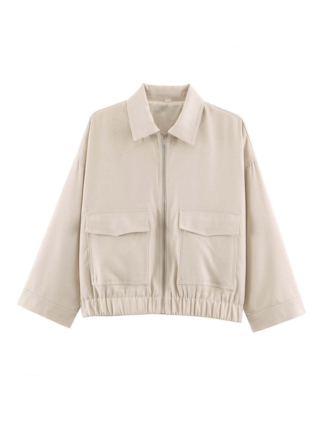 Women's Cropped Utility Jacket with Elastic Waistband and Applied Flap Pockets Mune Fashion