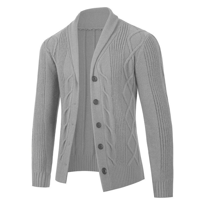 Men's Cable Knit Cardigan with Shawl Collar and Button Placket Mune Fashion