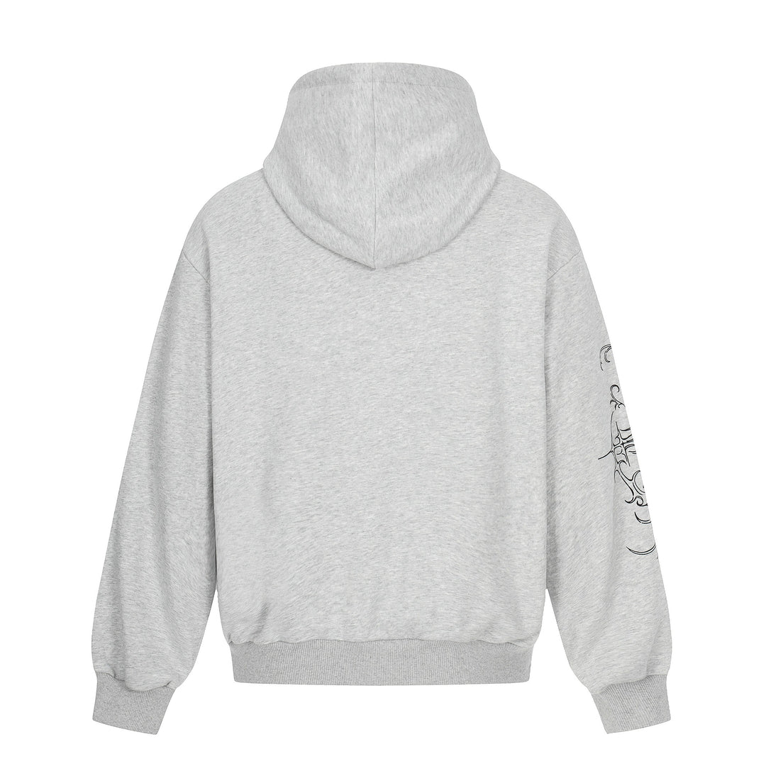 Men's Oversized Hoodie with Ornamental Cross Print and Studs Mune Fashion