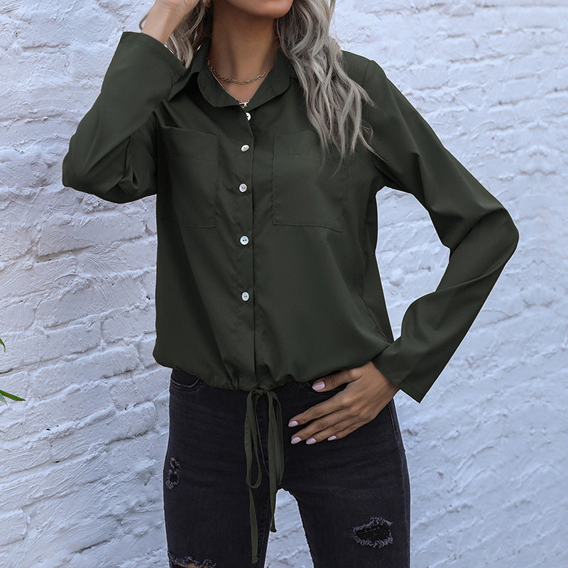 Women's shirt blouse with drawstring, chest pockets & loose fit Mune Fashion