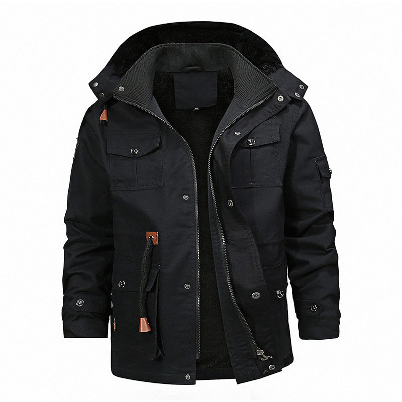 Men's canvas parka with teddy fleece lining, hood, and multifunctional pockets Mune Fashion