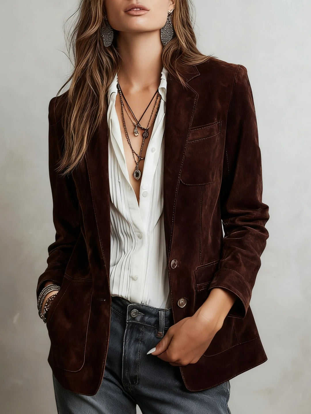 Ladies Elegant Suede Blazer Mune Fashion