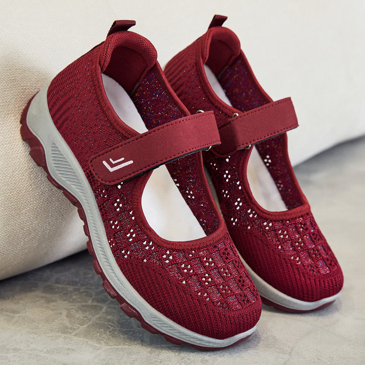 Women's breathable knitted Mary Jane sneakers with Velcro, shock-absorbing EVA midsole, and grippy profile outsole Mune Fashion
