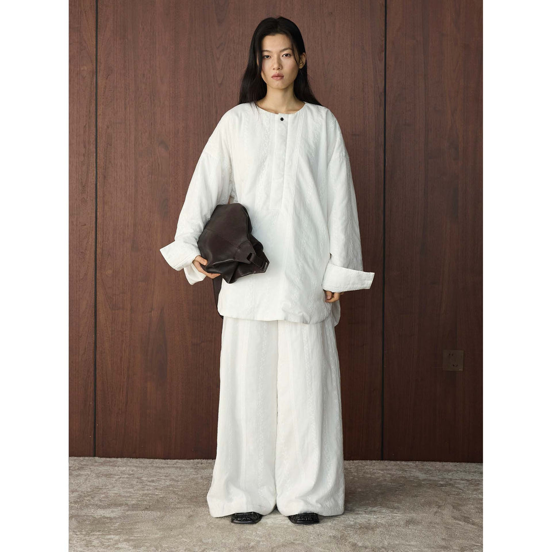 Women's Wide Tunic Set with Textured Fabric, Wide Sleeve and Palazzo Pants Mune Fashion