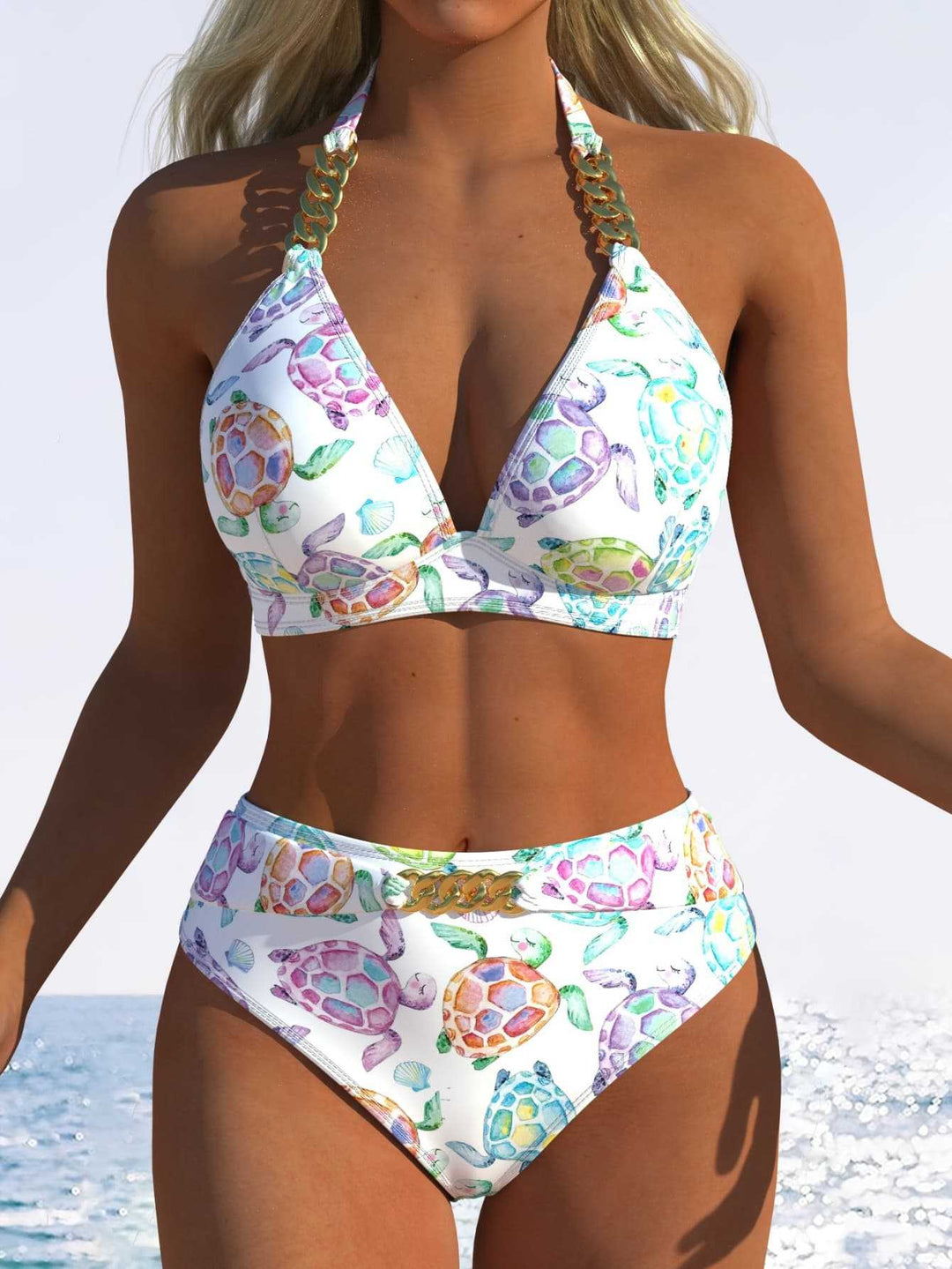Women's Triangle Bikini with Adjustable Ties and Trendy Wave Pattern Mune Fashion