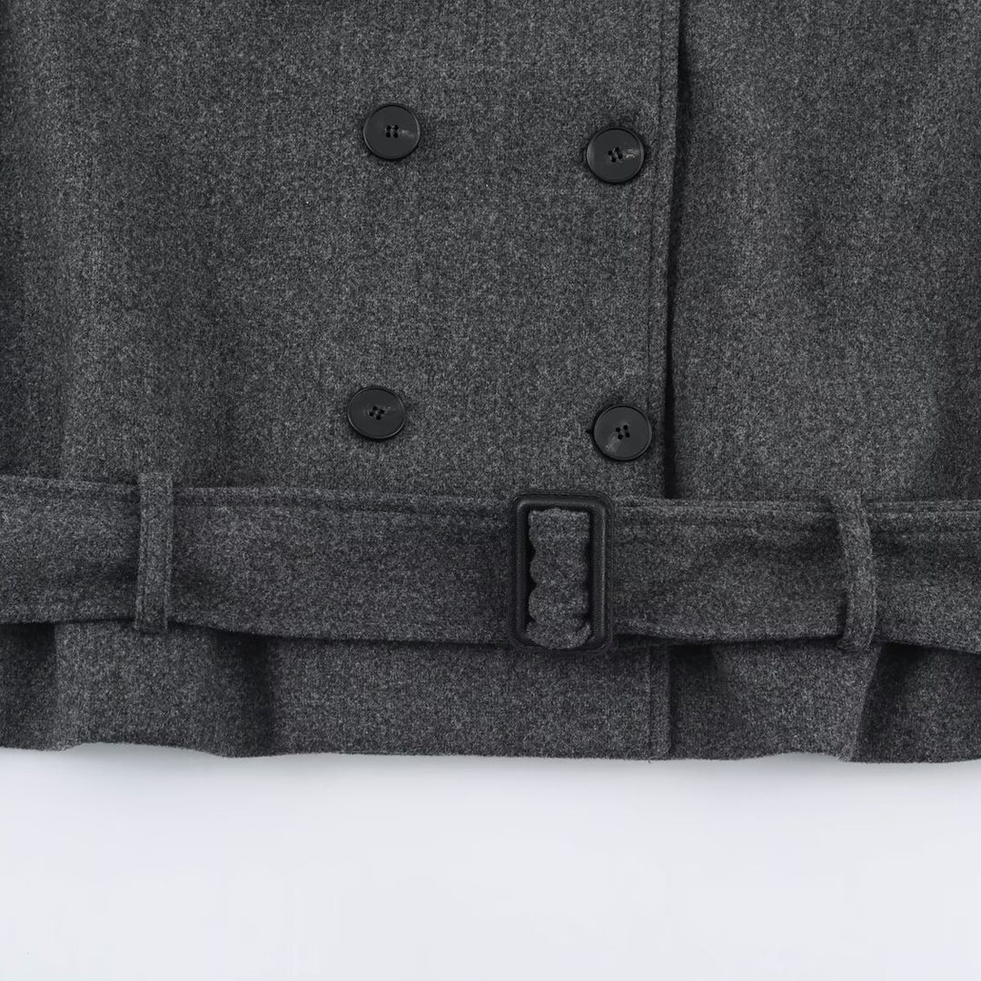 Women's short coat in double-breasted wool blend with high standing collar and waist belt Mune Fashion