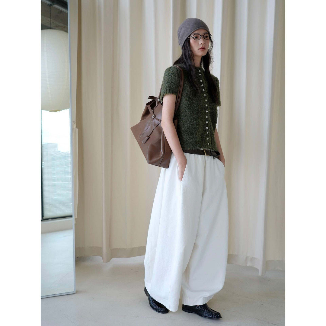 Women Short-cut Boucle Knit Vest with Button Placket Mune Fashion