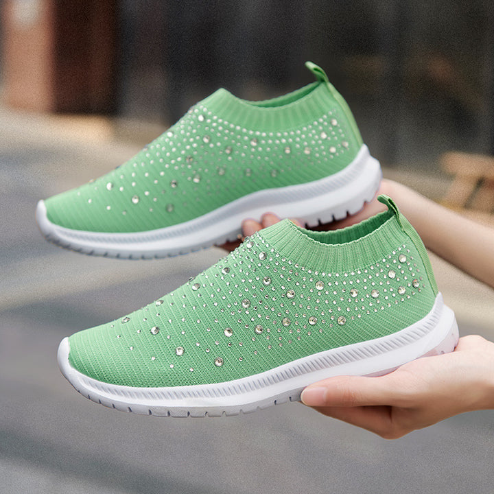 Women's Elastic Sock Sneaker with Rhinestone Studs, Breathable Knit Shaft and Cushioning Comfort Sole Mune Fashion