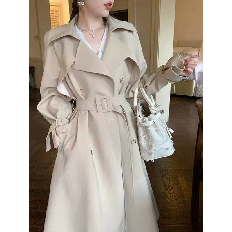 Women Tailored A-Line Trench Coat with Wide Tie Belt Mune Fashion