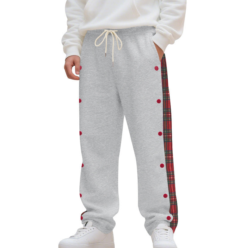 Men's nan Sweatpants with side check stripe, snap button placket and drawstring Mune Fashion