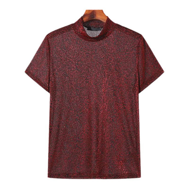 Women shimmering short-sleeve shirt with high round neckline and textured animal print look Mune Fashion
