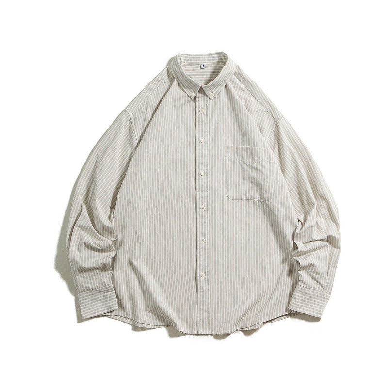 Men's Oversized Striped Shirt with Button Collar and Chest Pocket Mune Fashion