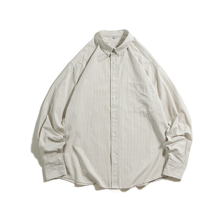 Men's Oversized Striped Shirt with Button Collar and Chest Pocket Mune Fashion
