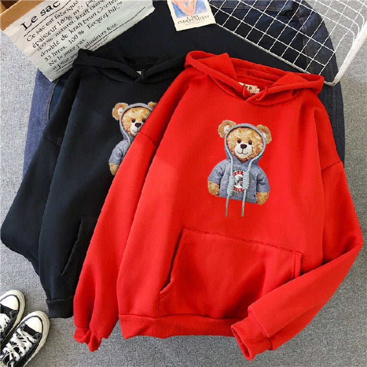 Unisex casual oversized hoodie with teddy front print, kangaroo pocket and soft fleece lining Mune Fashion