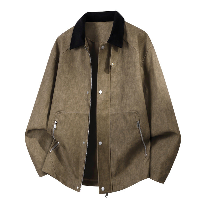 Men's Oversized Faux Leather Harrington Jacket with Cord Collar and Concealed Two-Way Zipper Mune Fashion