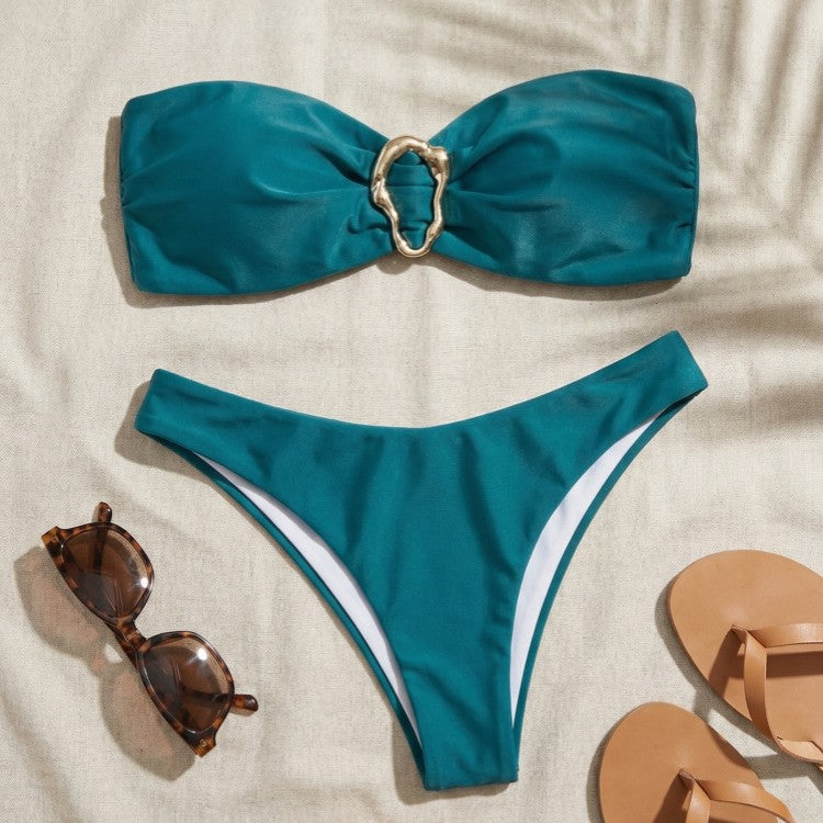 Women's bikini set with fashionable triangle top and sporty high-waisted bottoms Mune Fashion