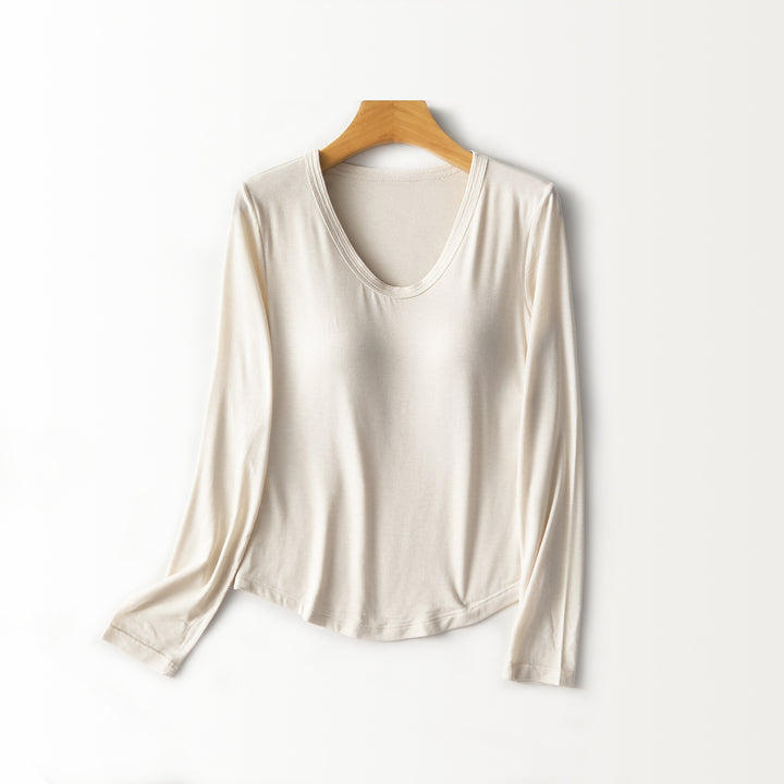 Women Figure-Flattering Long Sleeve Shirt with Deep V-Neck Mune Fashion