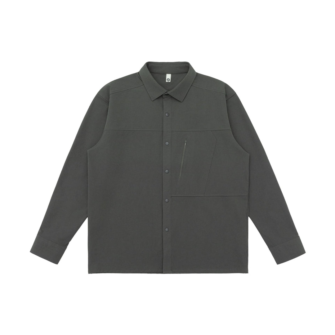 Unisex Oversized Shirt Jacket in Utility Style with concealed snap button placket and diagonal zip pocket Mune Fashion