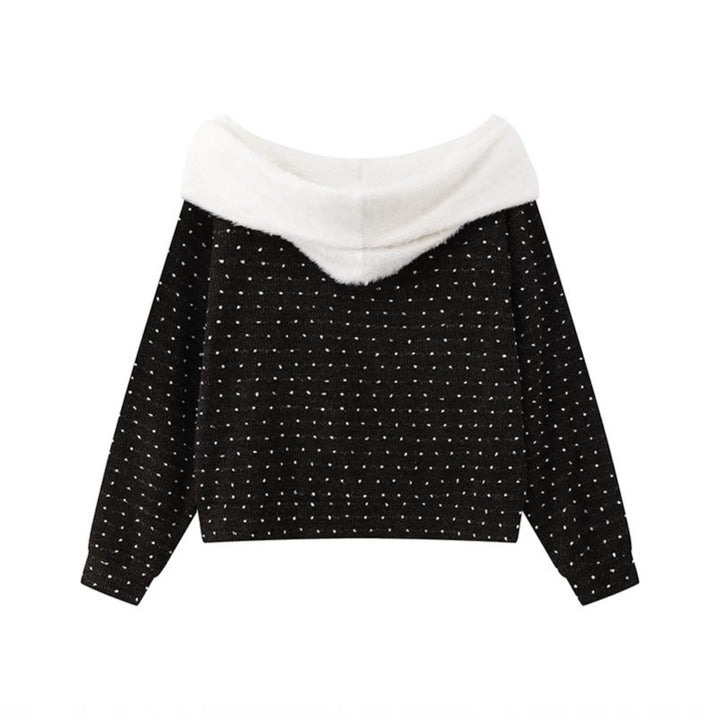 Women's Cozy Knitted Sweater with Large Faux Fur Shawl Collar and Kangaroo Pocket Mune Fashion