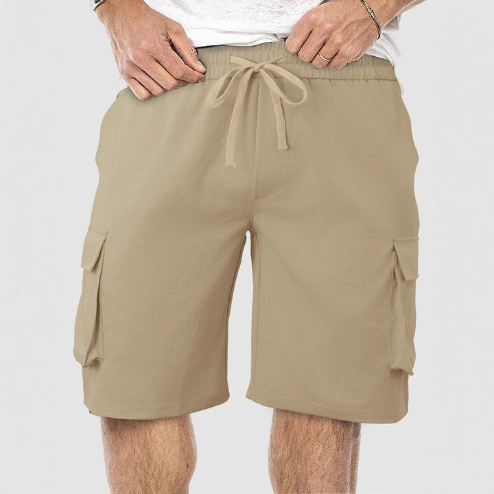 Men's casual cargo Bermuda shorts with elastic drawstring waistband, straight leg, and patch flap pockets Mune Fashion