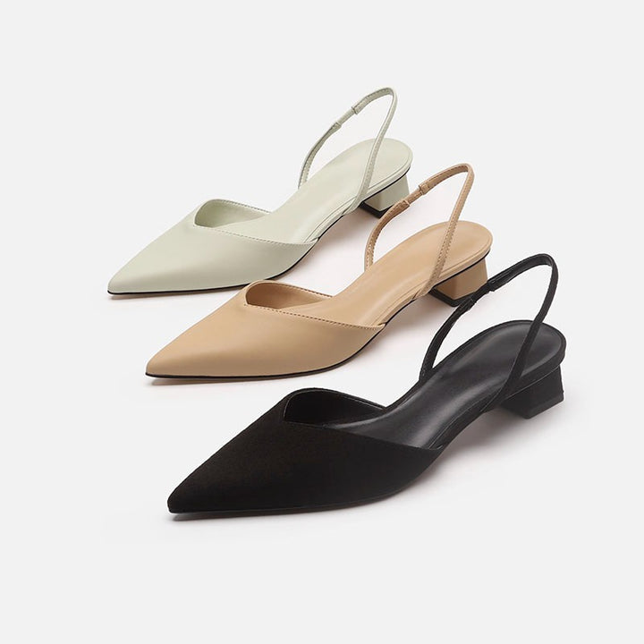 Women's Elegant Pointed Toe Slingback Pumps with Elastic Heel Strap and Low Block Heel Mune Fashion
