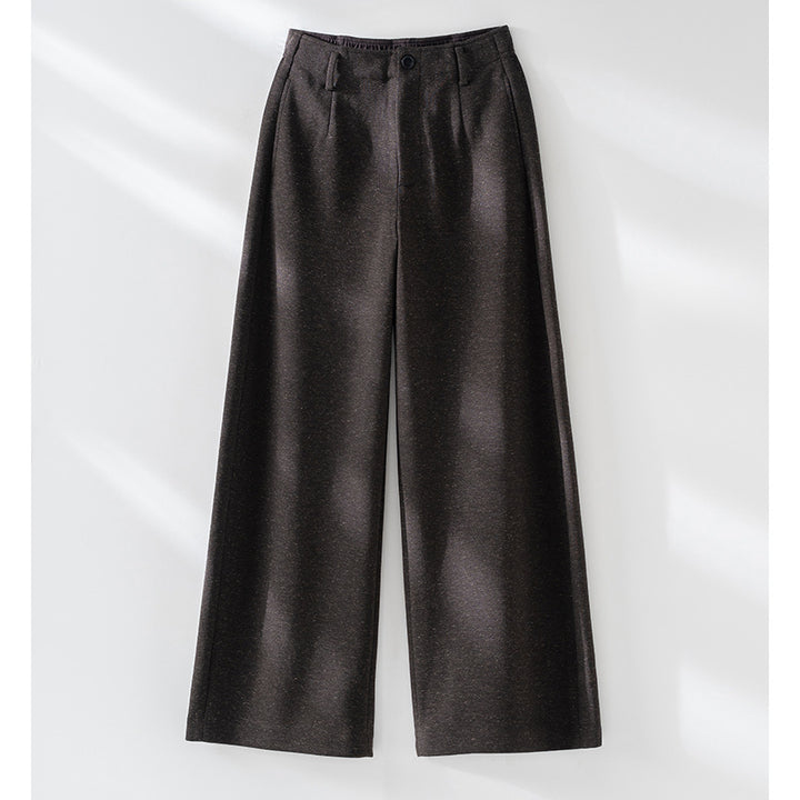 Women Elegant High-Waisted Wool Blend Palazzo Pants with Pleats and Straight Leg Mune Fashion