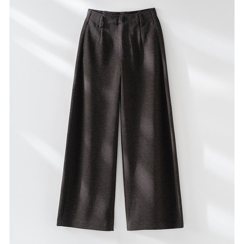 Women Wide-Cut High-Waist Trousers with Pleats and Flowing Wool Blend Quality Mune Fashion