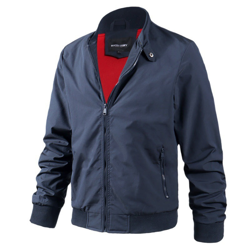 Men's aviator-inspired windbreaker bomber jacket with stand collar and mesh lining Mune Fashion