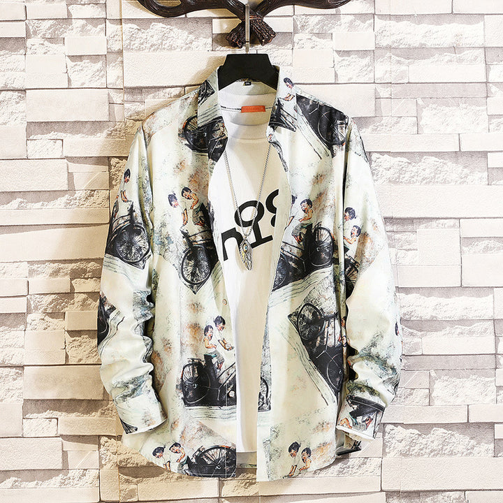 Men's long-sleeved shirt with open lapel collar, contrasting floral print and casual regular-fit silhouette Mune Fashion