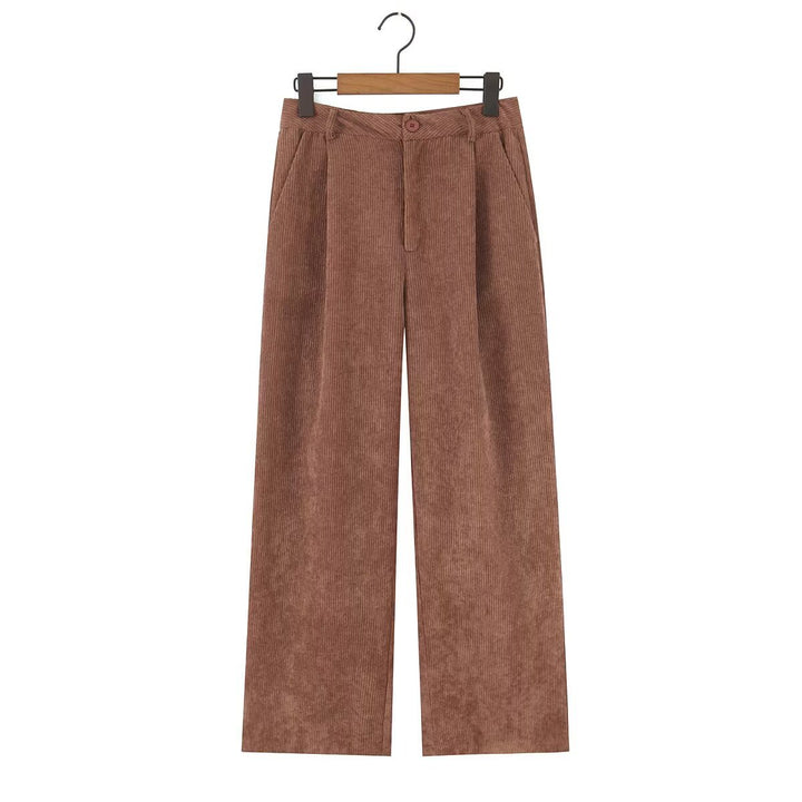 Women High-Waisted Cord Pants with Wide Leg and Pleats Mune Fashion