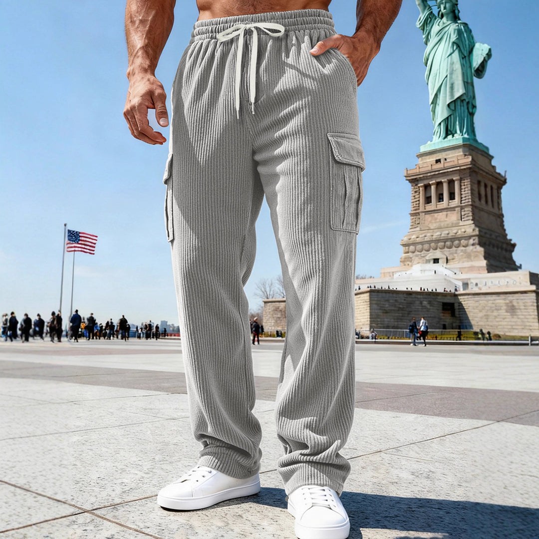 Men's knitted Cargo jogging pants with elastic drawstring waistband and side flap pockets Mune Fashion