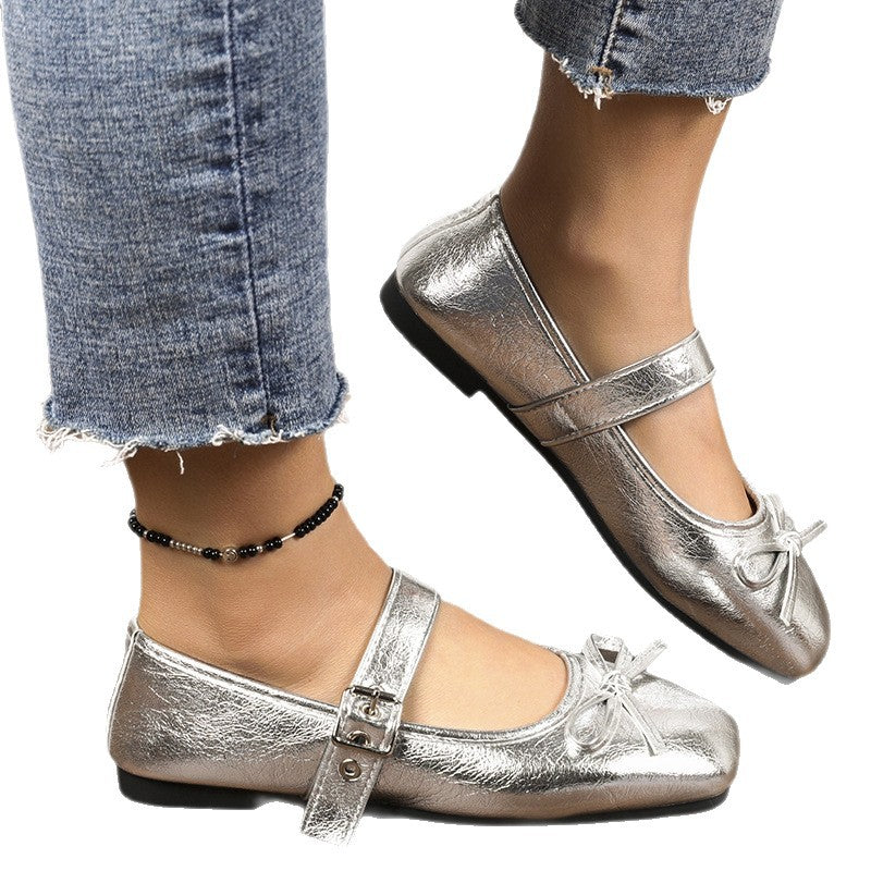 Women's ballerina flats with leopard print, adjustable Mary Jane strap and decorative bow Mune Fashion