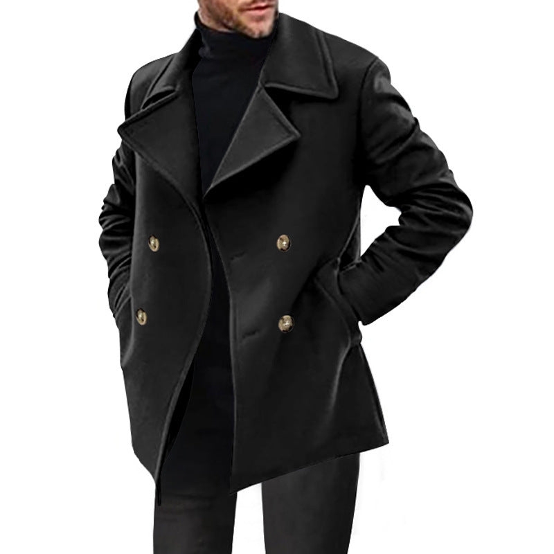 Men's Double-Breasted Tailored Peacoat with Wide Lapels and Pockets Mune Fashion