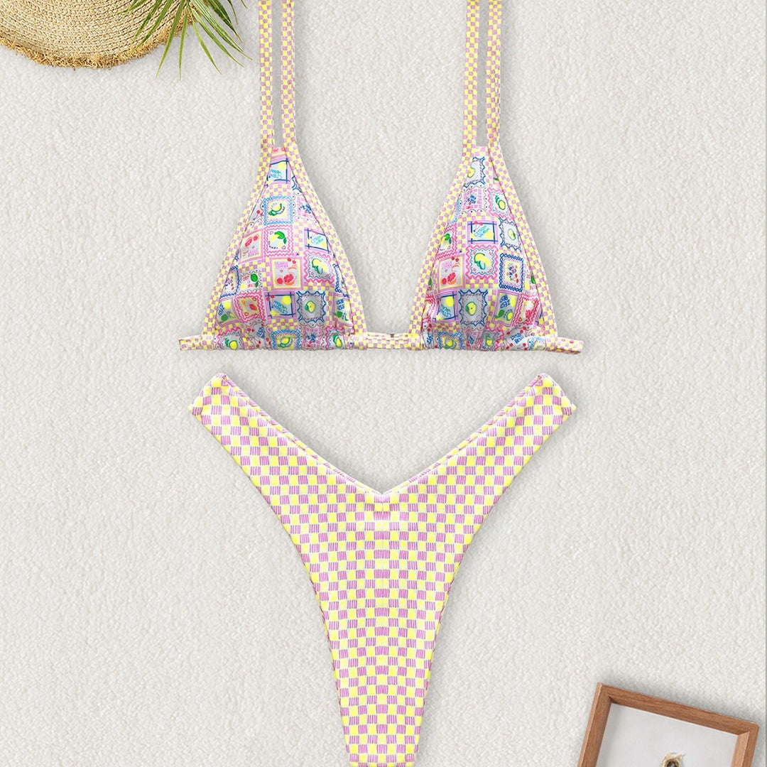 Women's Triangle Bikini with Colorful Patchwork Pattern Mune Fashion