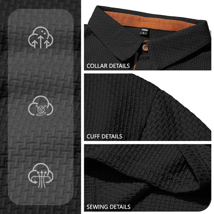 Men's finely textured polo shirt with shirt collar, contrast inner placket, and side slits Mune Fashion