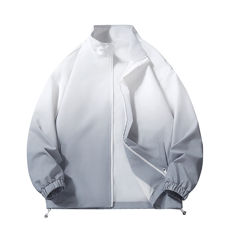 Men's lightweight gradient windbreaker jacket with stand-up collar, full zip & drawstring hem Mune Fashion