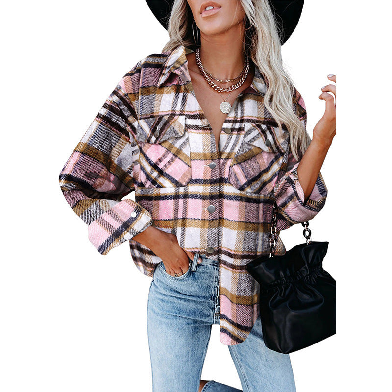 Women's Oversized Shirt Jacket in Checkered Flannel Look with Chest Pockets Mune Fashion