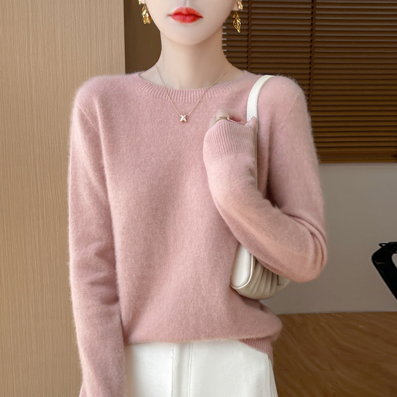 Women's Soft Mohair-Effect Round Neck Sweater with Fine Ribbed Hem and Light Oversize Fit Mune Fashion