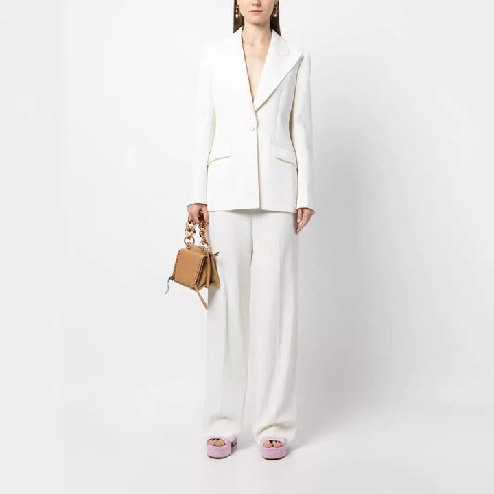Women Elegant Single-Breasted Tailored Blazer with Tailored Cut and Wide Palazzo Pants Mune Fashion