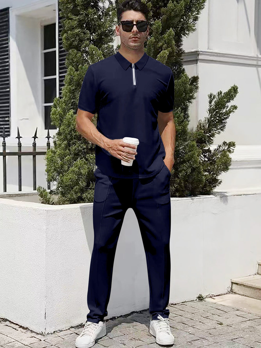 Men's urban travel polo shirt with short front zipper, elastic interlock and wrinkle-free care Mune Fashion