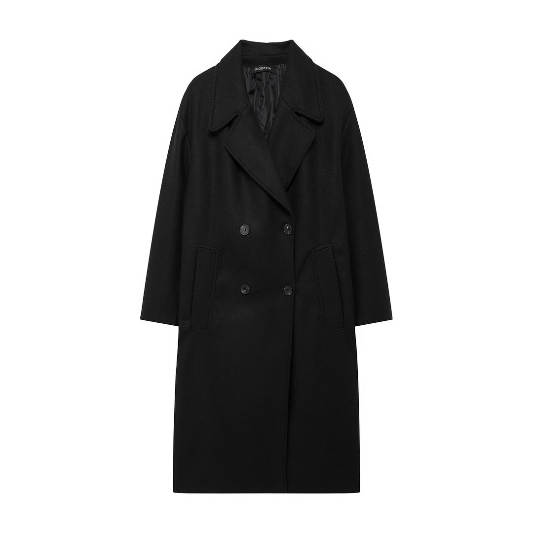 Women's Double-Breasted Wool Blend Coat with Oversized Cut and Lapel Collar Mune Fashion