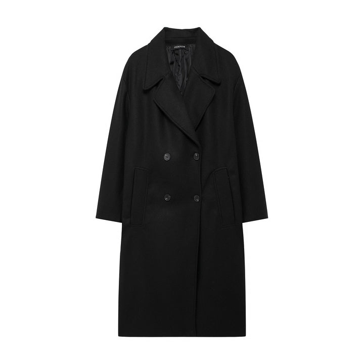 Women's Double-Breasted Wool Blend Coat with Oversized Cut and Lapel Collar Mune Fashion