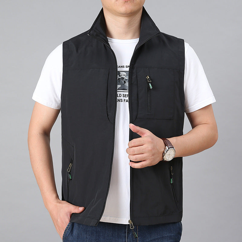 Men's technical zip vest with high collar, water-repellent nylon, and security zipper pockets Mune Fashion